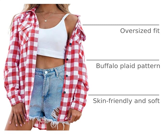 Zeagoo Womens Plaid Flannel Shirt Long Sleeve Top Casual Button Down Blouse