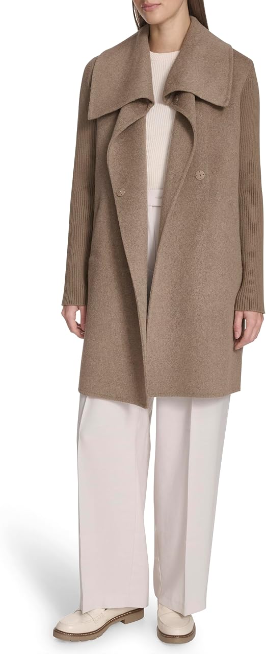 Kenneth Cole Women's Oversized Collar Full Length Wool Blend Jacket