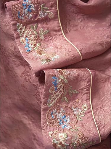Premium Silk Blouse Women Floral Jacquard Embroidered Shirt Pink 586