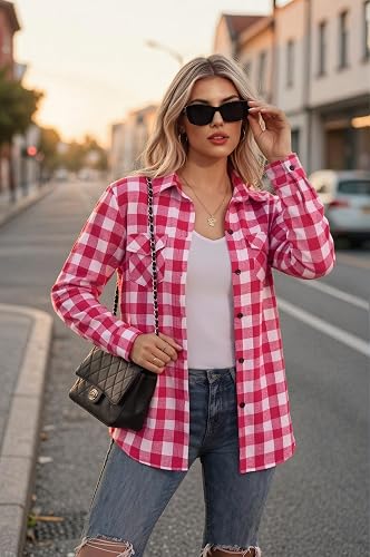 Zeagoo Womens Plaid Flannel Shirt Long Sleeve Top Casual Button Down Blouse