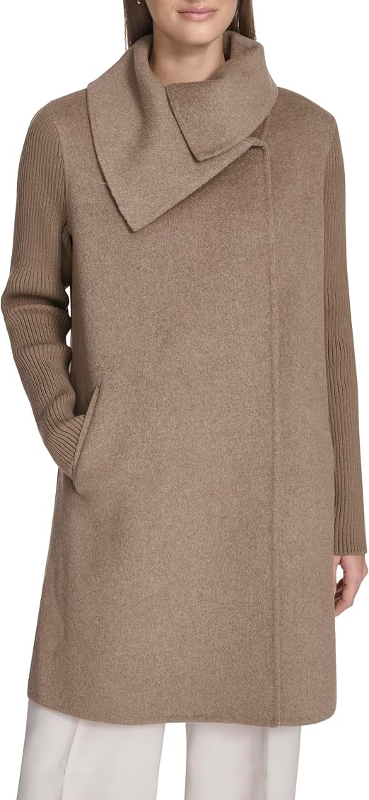 Kenneth Cole Women's Oversized Collar Full Length Wool Blend Jacket