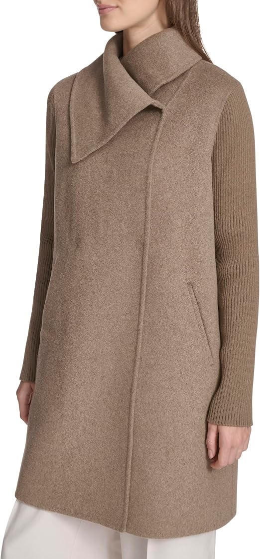 Kenneth Cole Women's Oversized Collar Full Length Wool Blend Jacket