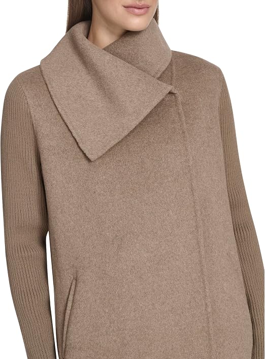 Kenneth Cole Women's Oversized Collar Full Length Wool Blend Jacket